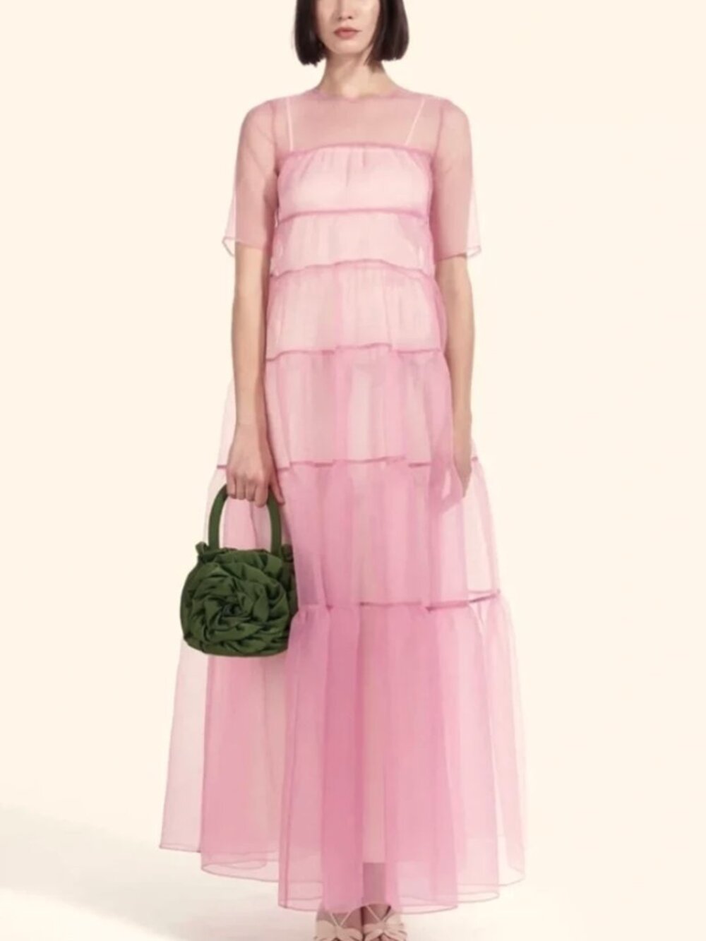 NWT STAUD Hyacinth short sleeve Tiered Organze Maxi Dress - Picture 7 of 13